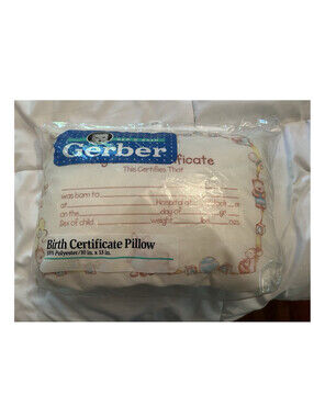 NEW 1980-1990’s Vintage Gerber Birth Certificate Pillow White 10 x 13 in